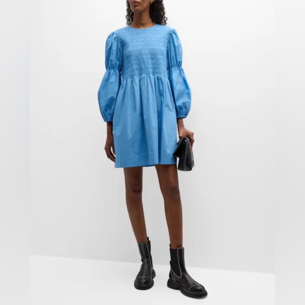 NWT GANNI Size 40 Cotton Poplin Mini Smock Dress